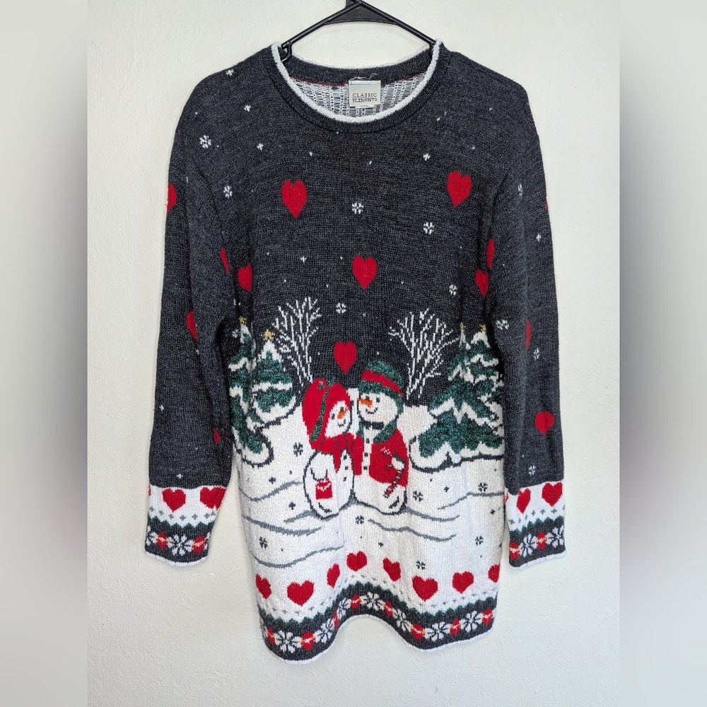 Classic Elements Vintage Christmas Sweater Snowman Couple Women's Size Small